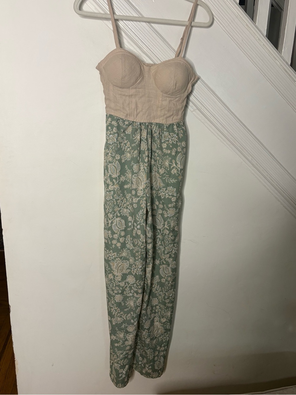 Strapless Bustier Jumpsuit in Beige and Sage Floral